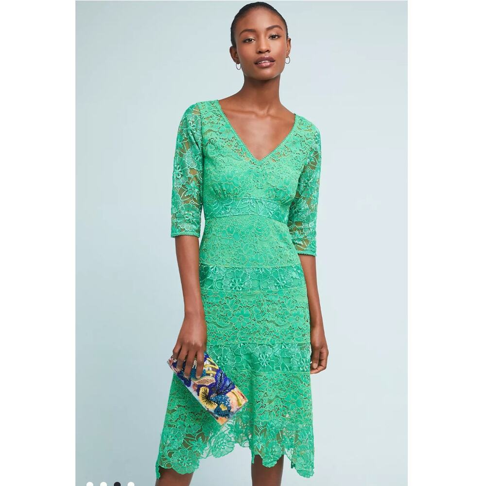 Tracy Reese x Anthropologie Green Dress Womens Size 6 NEW Lace Floral Sheer